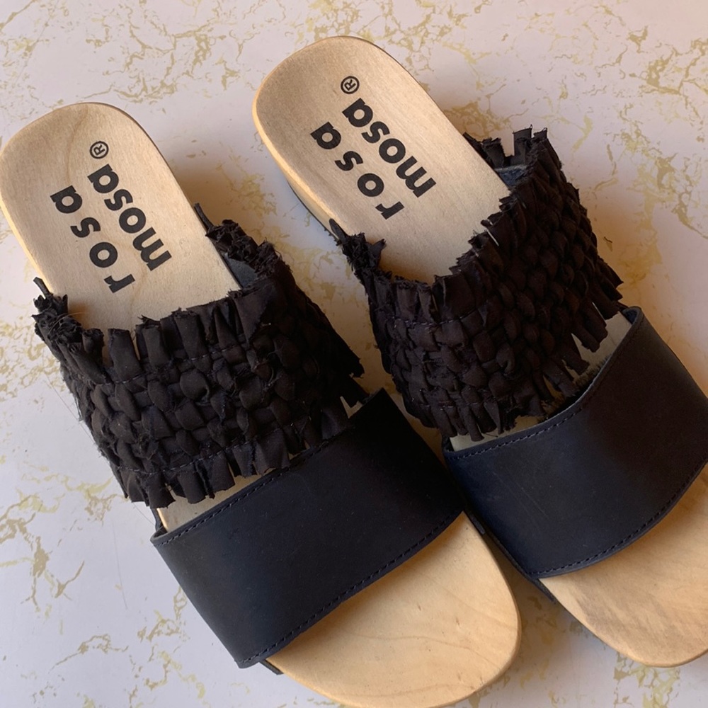 👉Brand New ROSA MOSA Mago Jack Italian Leather Wood Clog Sandals